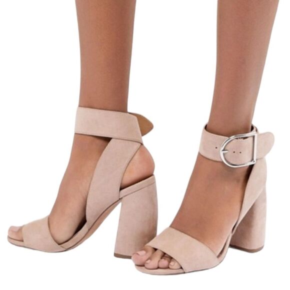ASOS 'Hold Tight' Faux Suede Chunky Heeled Sandal - Nude/Blush - Picture 2 of 9